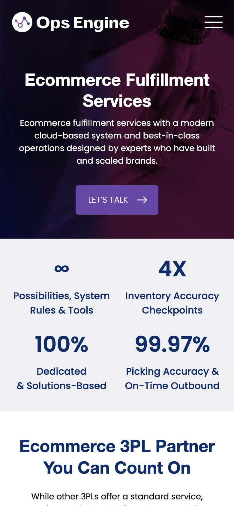 The Ecommerce Fulfillment Services page on a phone, with its four headline figures