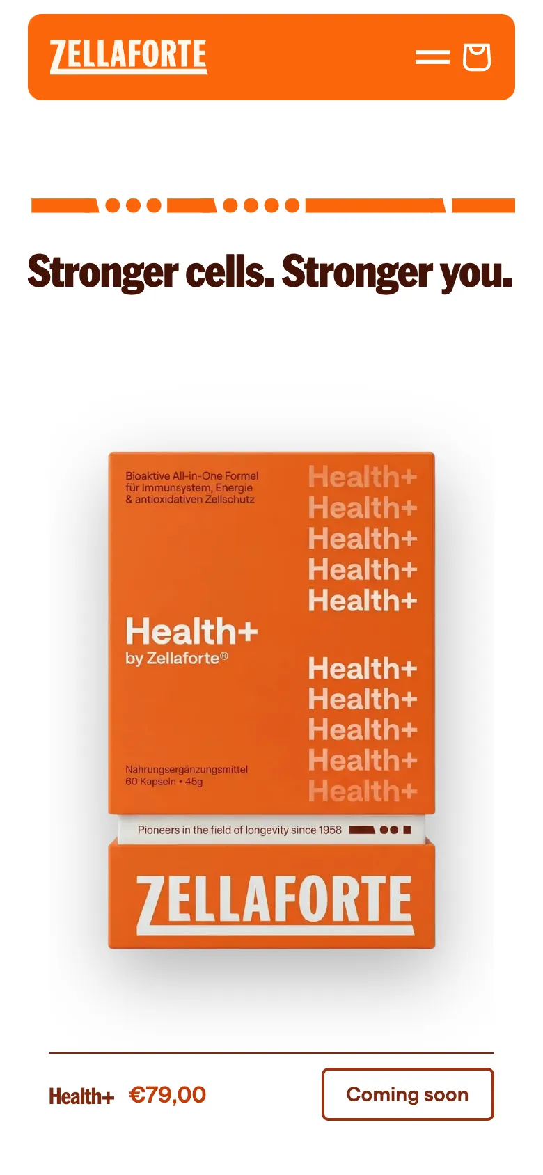 The products page on a phone: the Health+ box with its price