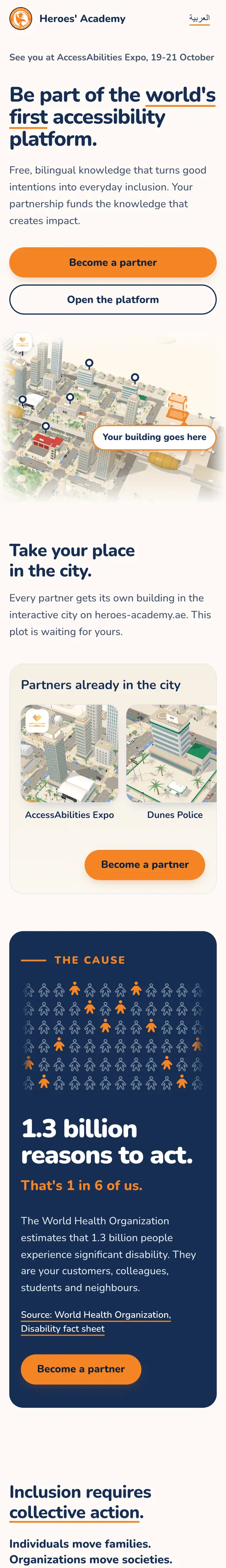 Heroes' Academy's expo page on a phone
