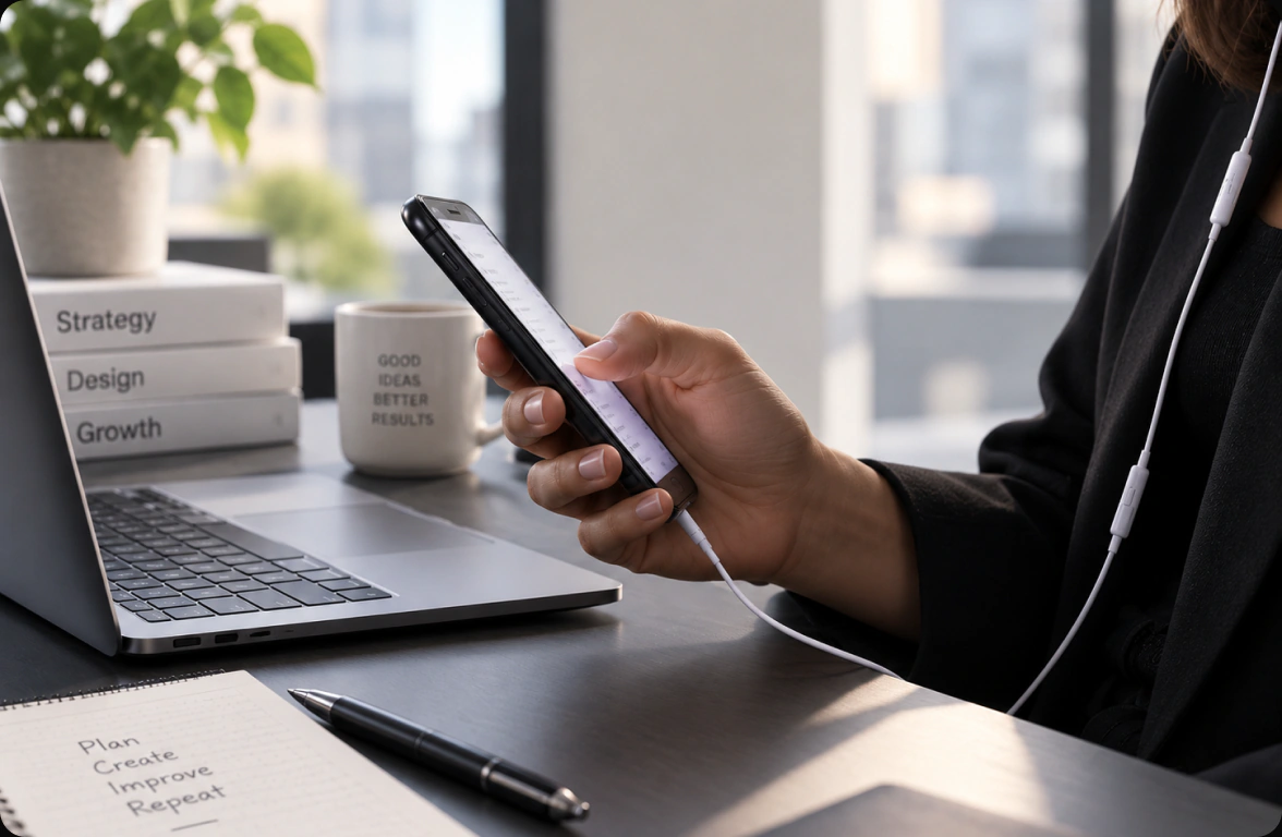 Testing a site on a phone next to a laptop