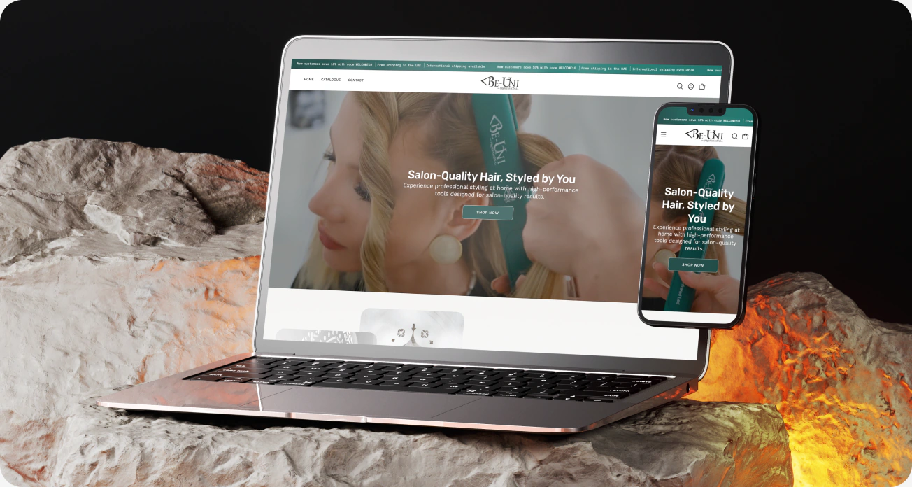 The Be-Uni Professional store on desktop and mobile