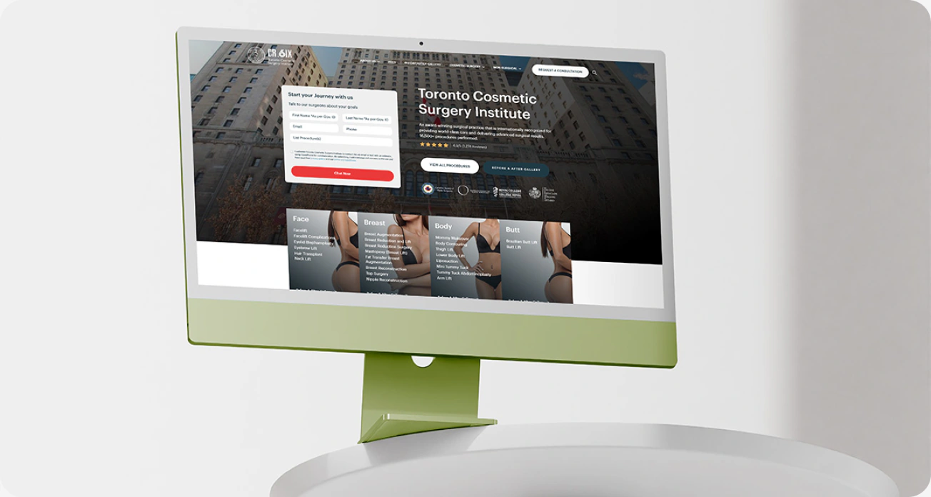 The Toronto Cosmetic Surgery Institute site on an iMac